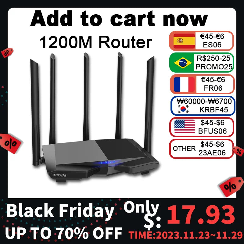 Tenda AC1200 Dual-Band 2.4G & 5G Wireless Router Wifi Repeater Wider Coverage AC7 Extender Access Point