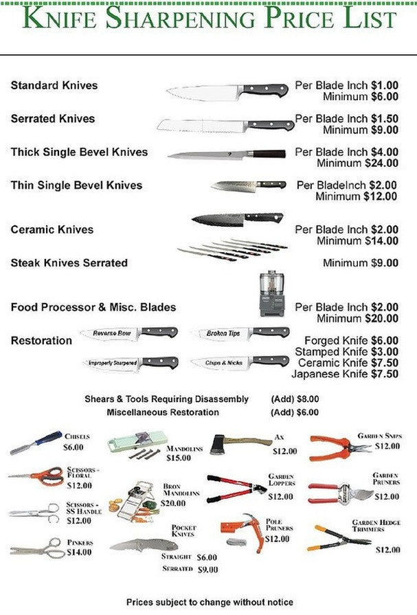 Knife Sharpening Pricing