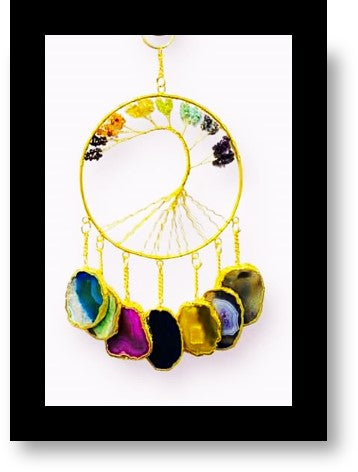 Gemstone Tree of Life Wall Decor Hanging with Agate Slices