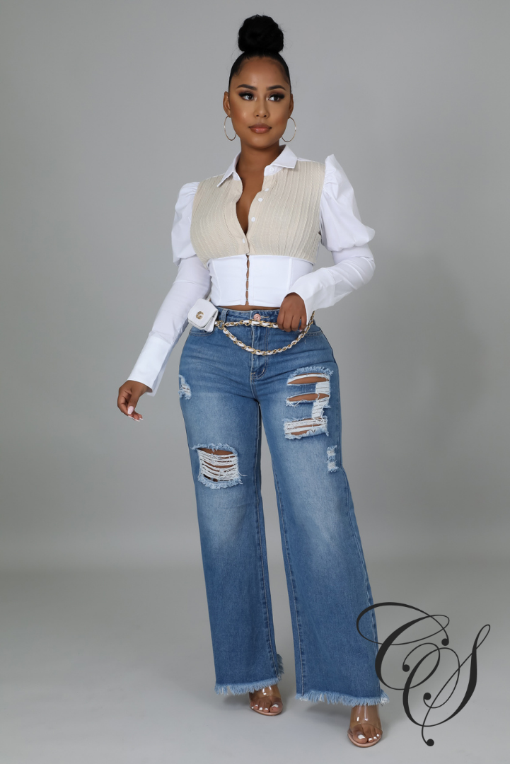 Kj High Rise Destroyed Straight Wide Leg Jeans#N#– Designs By Cece Symoné