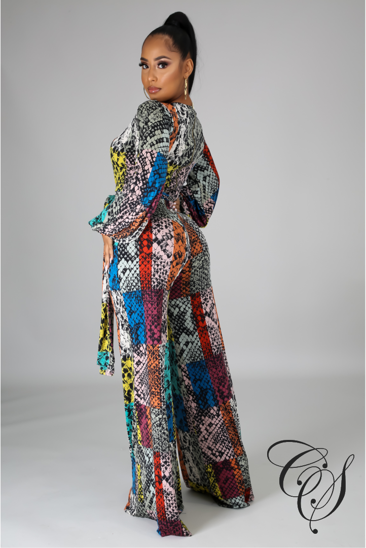 Leyla Multi Color Snakeskin Print Jumpsuit – Designs By Cece Symoné