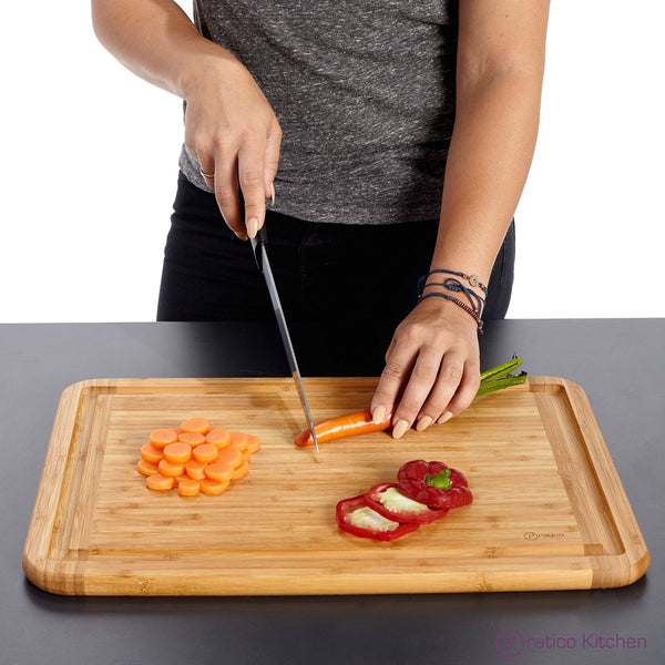 Pratico Kitchen Bamboo Cutting Board and Serving Tray with Juice Groov