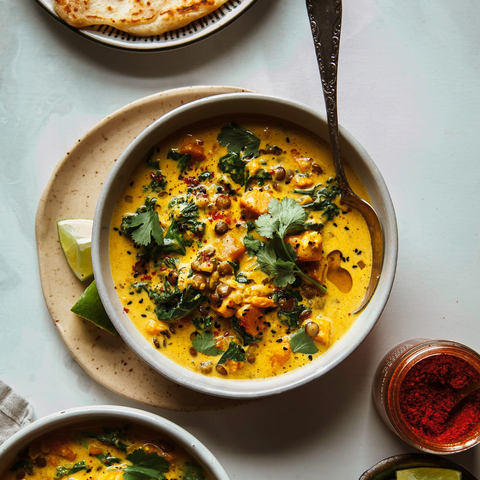 Ginger Sweet Potato Coconut Milk Stew With Lentils and Kale