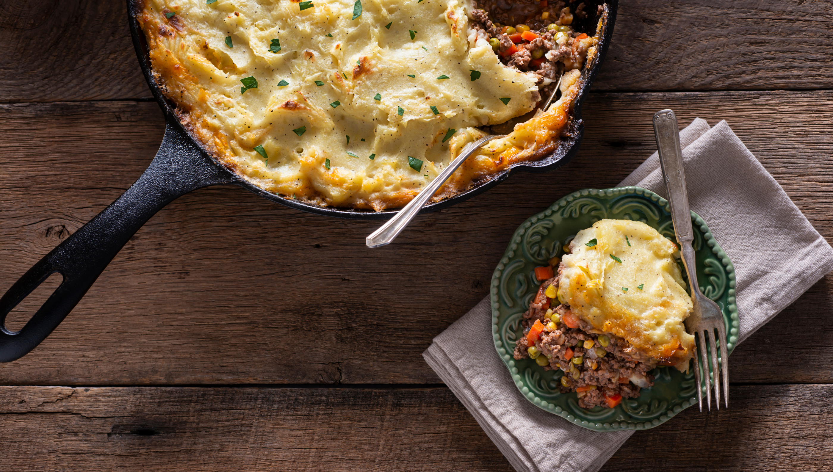 shepherd's pie on cast iron pan