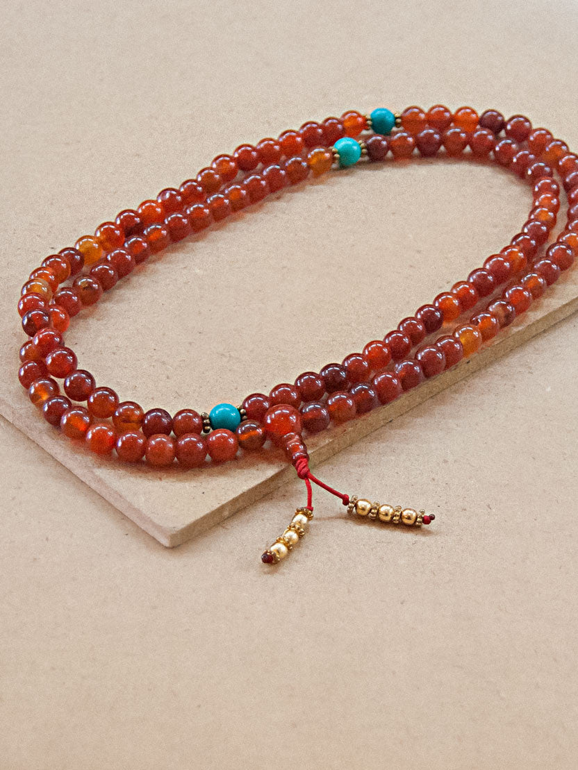 Turquoise and Coral Inlay Bone 108 Beads Red Meditation Mala