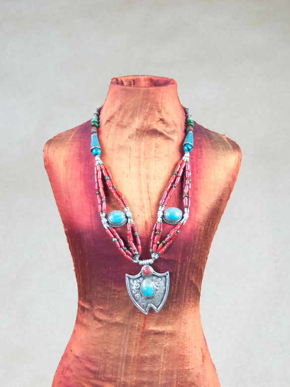 A Gemstone Handmade Necklace Made with Turquoise and Coral Stock Image -  Image of hobby, blue: 114435461