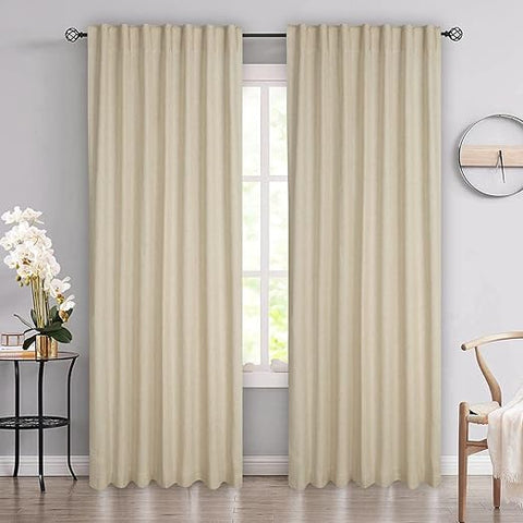 Bedding Craft Set of 2 Window Panels Curtain in Linen Flax Fabric 50x96 Natural Tab Top Style – Elegant and Ideal for Bedroom Living Room Farmhouse Room Darkening Drapes