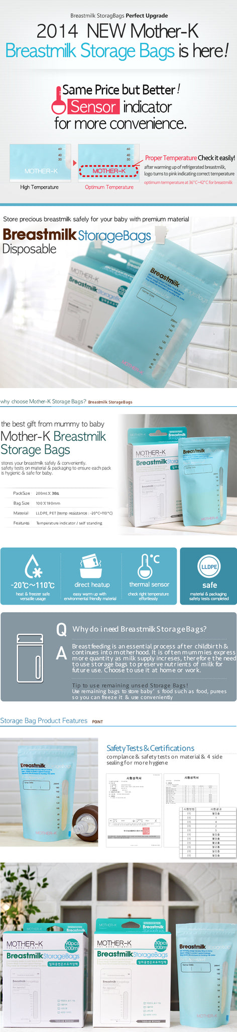 Mother-K Breastmilk Storage Bag 300ml (25 Pcs)