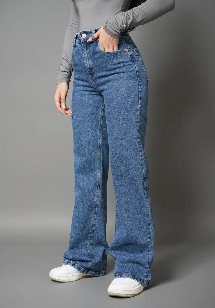 Jean Wide Leg para Mujer Confort con Lycra Azul Medio Thunder Jeans Talla:8