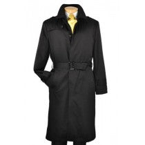BLACK SINGLE BREASTED FULL LENGTH TRENCH COAT WITH BELT