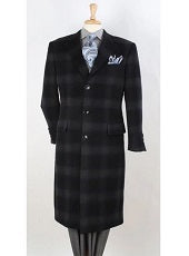 black window pane plaid 100% wool overcoat 3 button full length top coat