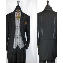 BREASTED VEST BELTED BACK BLACK SUIT