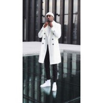MENS WHITE DOUBLE BREASTED OVERCOAT-CASHMERE & WOOL CAR COAT