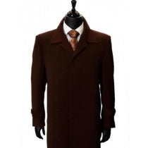 MAXI-LENGTH BROWN MICROFIBER FULLY-LINED HIDDEN BUTTONS DUSTER COAT