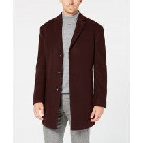 MENS BURGUNDY SLIM FIT TOPCOAT - OVERCOAT THREE QUARTER