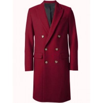 BREASTED TOP COAT ~ WIDE PEAK LAPEL SIX BUTTONS BURGUNDY COAT