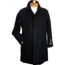 BLACK HIDDEN BUTTON DRESS COAT WOOL