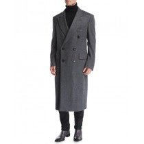 top coat notch lapel herringbone gray top coat