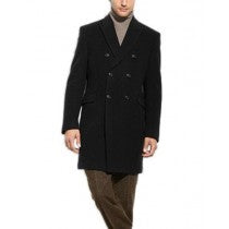 MENS BLACK DOUBLE BREASTED 3/4 LENGTH WOOL CASHMERE OVERCOAT
