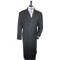 WOOL JET BLACK OVERCOAT DOUBLE BREASTED TOP COAT