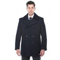 DOUBLE BREASTED OVERCOAT MENS NAVY WOOL