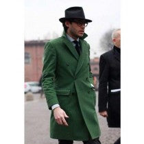 double breasted long overcoat one chest pocket olive green