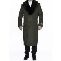 Mens-Full-Length-Removable-Fur-Collar-Olive-Green-Overcoat