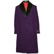 PURPLE 3 BUTTON SINGLE BREASTED WOOL FULL LENGTH OVERCOAT