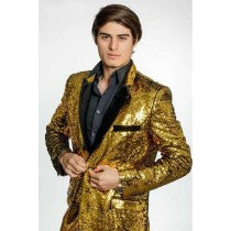 BRAND MEN'S GOLD SEQUINS VELVET LAPEL BLAZER