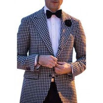 MENS HOUNDSTOOTH CHECKERED PEAK LAPEL