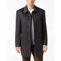 WOOL BLEND CHARCOAL HERRINGBONE TOPCOAT