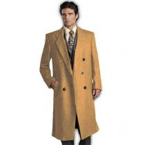 COAT CASHMERE WIDE PEAK LAPEL BEIGE PEACOAT MENS