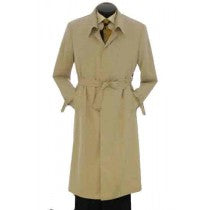 FULL LENGTH KHAKI TRENCH COAT MENS RAIN COAT WITH BELTED