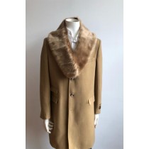 Mens Wool Peacoat ~ Carcoat ~ Overcoat With Fur Collar Camel