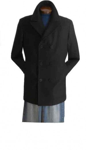 Wool Blend Double Breasted Broad Lapels Side Pocket Pea Coat Mens Peacoat