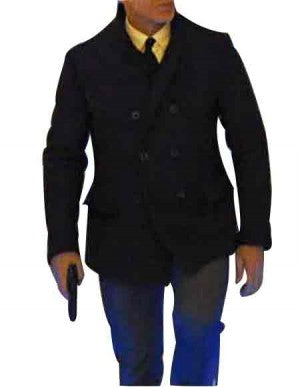 double breasted pea coat mens Navy Blue Button Closure