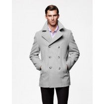 MENS BIG AND TALL PEACOAT ~ WINTER LIGHT GREY WOOL