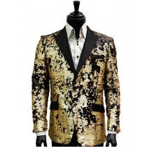 SINGLE BREASTED GOLD SEQUIN PATTERN BLAZER