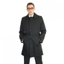 mens black single breasted fully lined belted trench coat