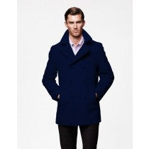 MENS PEACOAT WOOL NAVY BLUE DOUBLE BREASTED STYLE COAT