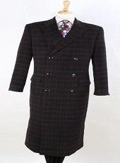 PLAID WOOL TOPCOAT BURGUNDY WINDOWPANE