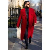 MENS RED OVERCOAT DOUBLE BREASTED STYLE WOOL AND CASHMERE