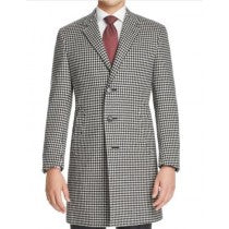 BREASTED NOTCH LAPEL BLACK WHITE HOUNDSTOOTH COAT WOOL