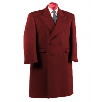 FULLY LINED DARK BURGUNDY WOOL LONG OVERCOAT