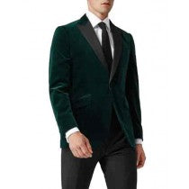 SINGLE BREASTED DARK GREEN VELVET BLAZER