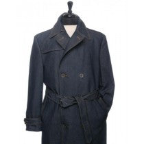 DOUBLE BREASTED SINGLE VENT IN BACK DENIM TRENCH COAT IN NAVY BLUE