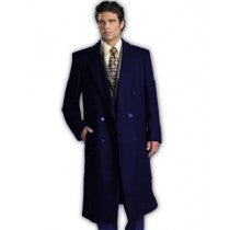 NAVY BLUE WOOL DOUBLE BREASTED WOOL OVERCOAT FULL LENGTH