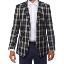 PLAID SLIM FIT NAVY BLAZER DINNER JACKET