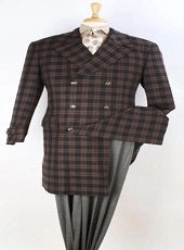 BROWN WINDOWPANE-MENS PLAID 100% WOOL OVERCOAT