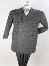 GREY PLAID-MENS PLAID 100% WOOL OVERCOAT